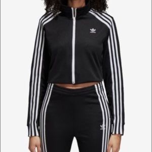 Cropped Adidas three stripe zip up